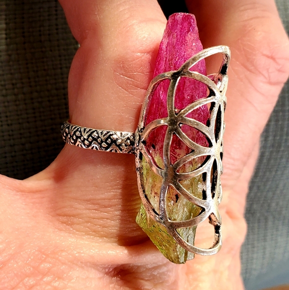 New Caged Bi-Color Tourmaline 925 Silver Ring. - Picture 3 of 14